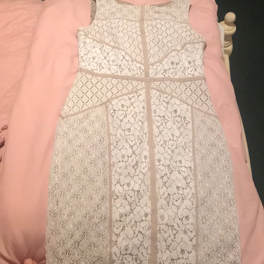 Maggie London white and nude dress